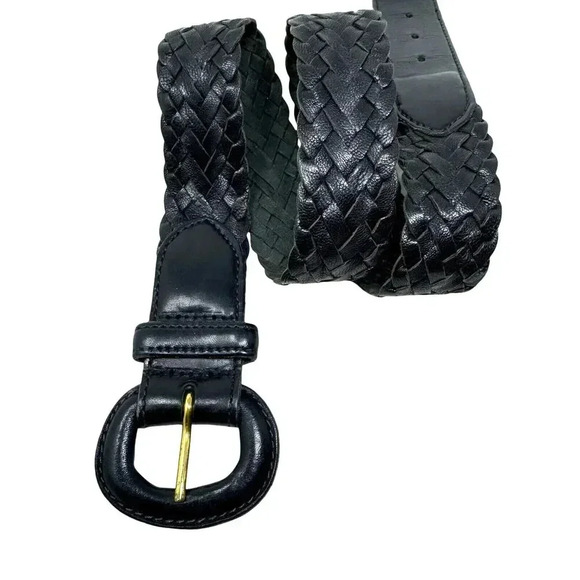 Trafalgar Braided Woven Leather Belt Black Mens size small vintage Made in USA - Picture 1 of 8